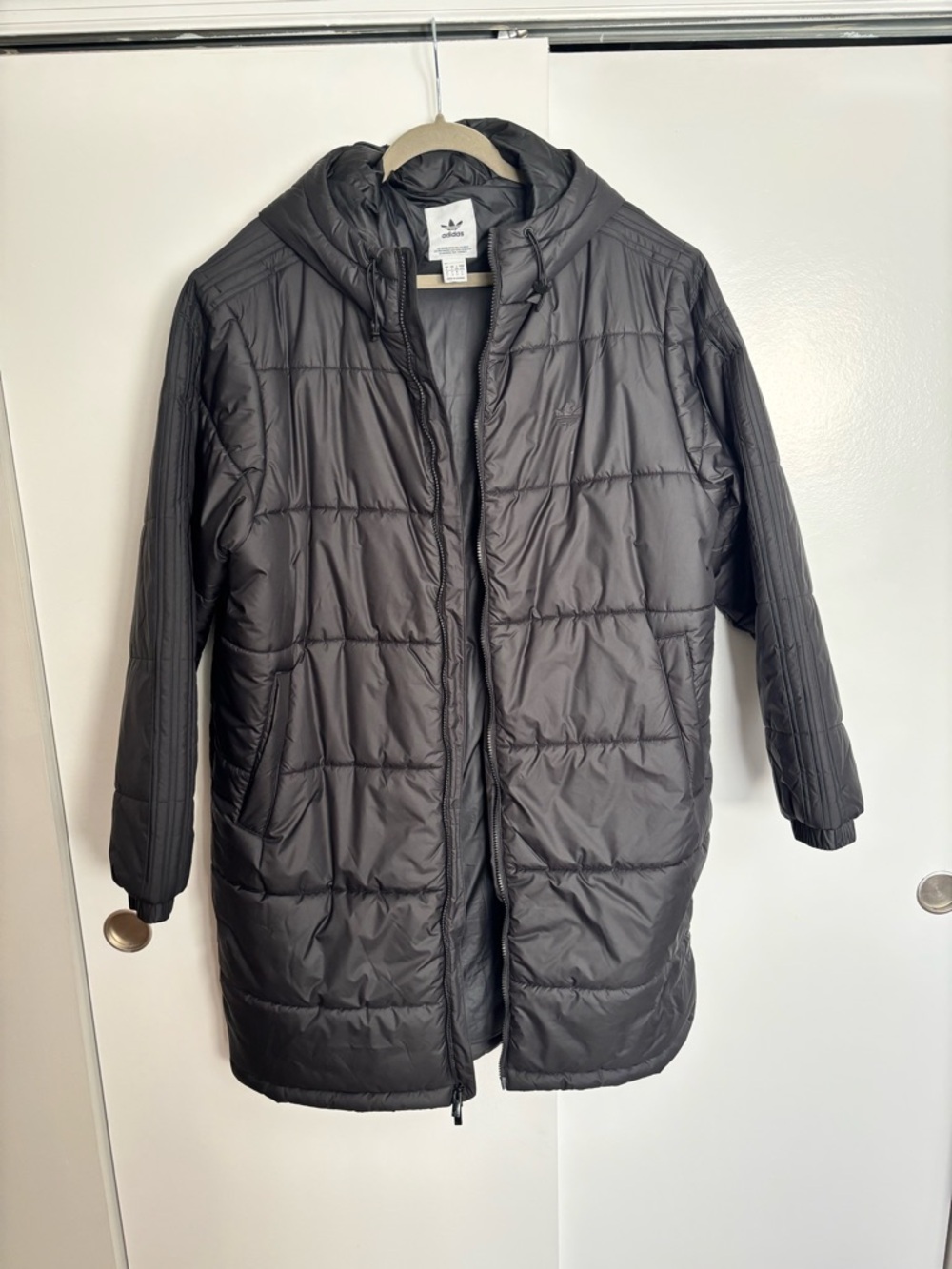 adidas Black Hooded Quilted Long Jacket